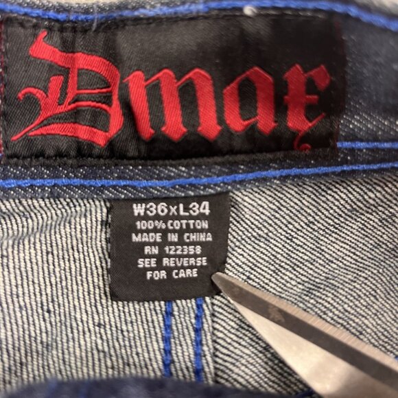 Dmax Jeans Mens 34x32 Blue Denim Baroque Embroidered Pockets Streetwear Y2K Goth - Picture 3 of 16